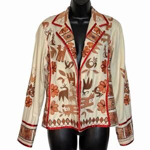 VINTAGE Y2K SANDY STARKMAN EMBROIDERED ART TO WEAR BLAZER JACKET BOHO ETHNIC L
